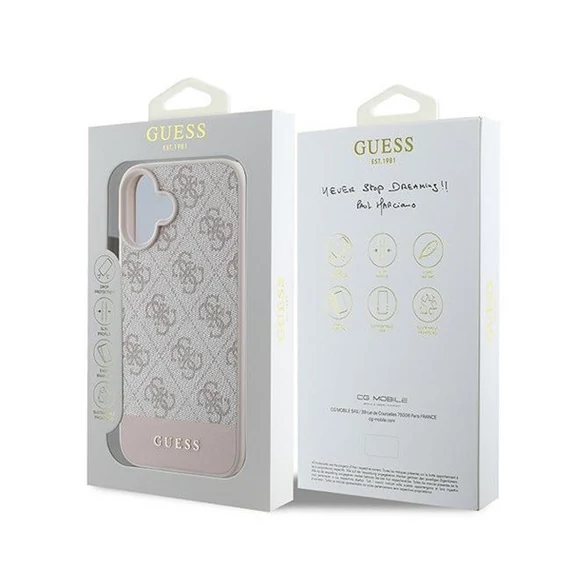 Guess 4G Bottom Stripe Apple iPhone 16 Plus hátlap tok, rózsaszín GUHCP16MG4GLPI