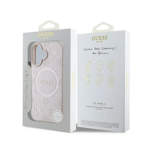 Guess Saffiano Peony Classic Logo Apple iPhone 16 Plus hátlap tok, rózsaszín GUHMP16MPSAPSMEP