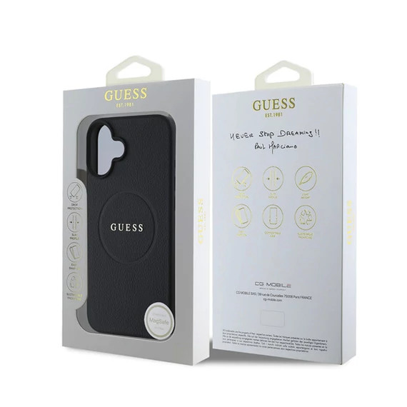 Guess Grained Gold Ring MagSafe Apple iPhone 16 Plus hátlap tok, fekete/barna GUHMP16MPGHSMMK