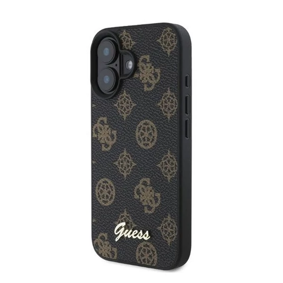 Guess Peony Script Apple iPhone 16 MagSafe kompatibilis hátlap tok, fekete/barna GUHMP16SPGPYSK