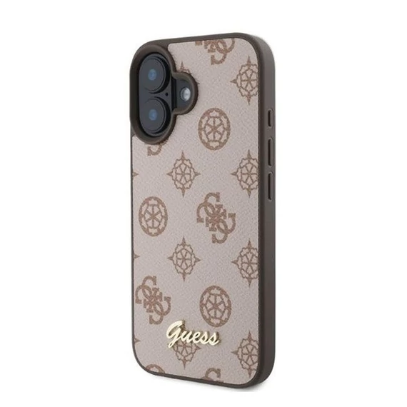 Guess Peony Script Apple iPhone 16 MagSafe kompatibilis hátlap tok, barna GUHMP16SPGPYSW