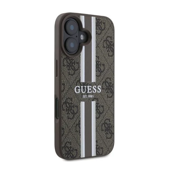 Guess 4G Printed Stripes MagSafe Apple iPhone 16 hátlap tok, barna GUHMP16SP4RPSW