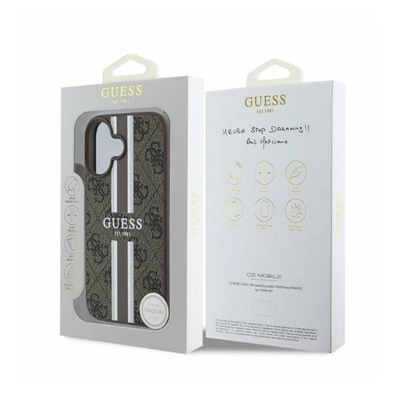 Guess 4G Printed Stripes MagSafe Apple iPhone 16 hátlap tok, barna GUHMP16SP4RPSW