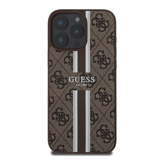 Guess 4G Printed Stripes MagSafe Apple iPhone 16 Pro Max hátlap tok, barna GUHMP16XP4RPSW