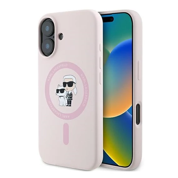 Karl Lagerfeld Silicone KC Heads Ring Apple iPhone 16 Plus hátlap tok, rózsaszín KLHMP16MSCMKCRHP