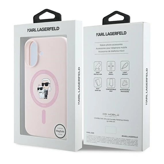 Karl Lagerfeld Silicone KC Heads Ring Apple iPhone 16 Plus hátlap tok, rózsaszín KLHMP16MSCMKCRHP
