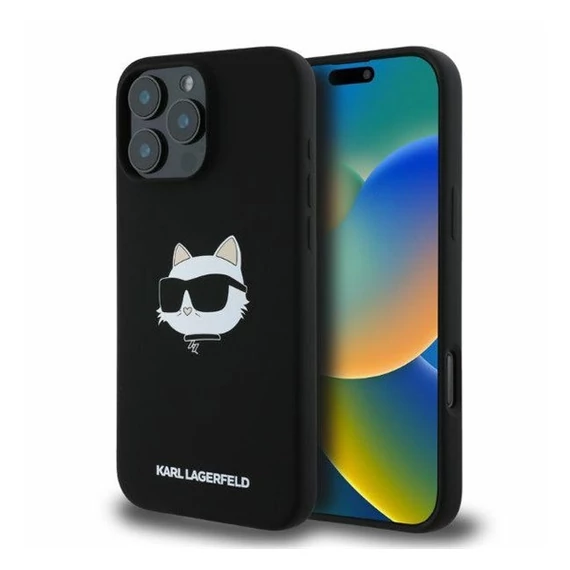 Karl Lagerfeld  Silicone Choupette Head Print Apple iPhone 16 Pro Max Magsafe kompatibilis hátlap tok, fekete