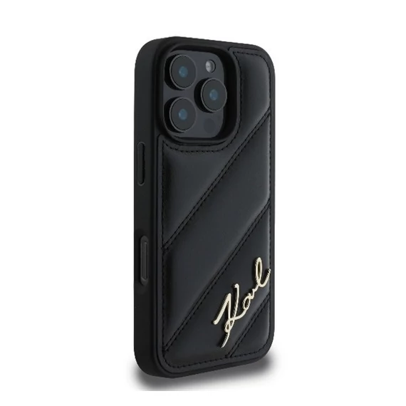 Karl Lagerfeld Quilted Signature Apple iPhone 16 Pro Max hátlap tok, fekete KLHCP16XPQDSMGK
