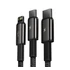 Baseus Tungsten Gold 3in1 USB-kábel, USB / micro-USB / USB-C / Lightning, 3,5 A, 1,5 m, fekete