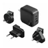 Energea Travelite GAN66 1xUSB-A/ 2xUSB-C utazó gyorstöltő adapter, (PD-PPS-QC 3.0) 66W, fekete (US/EU)